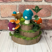 Jewelwood Hollow/Autumn Mushroom Garden, Turtle & Flora on Natural Wood Base