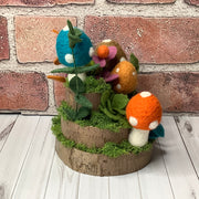 Jewelwood Hollow/Autumn Mushroom Garden, Turtle & Flora on Natural Wood Base