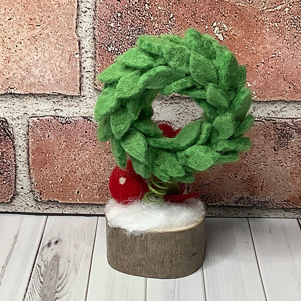 Wreath & flora on Natural Wood Base/Christmas