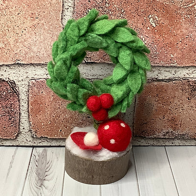 Wreath & flora on Natural Wood Base/Christmas
