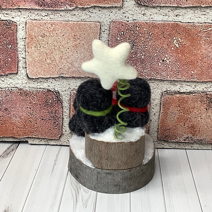 Penguin Trio, Star & Flora on Natural Wood Base/Christmas