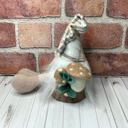 Cedar/Gnome with Autumn Plaid Hat, Mushrooms & flora on Natural Wood Base