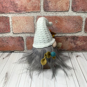 Bixby/White Knit Hat Gnome & Flora on Natural Wood Base