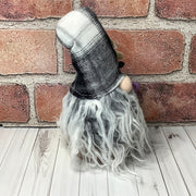 Finley/Black & White Plaid Hat Gnome & Flora on Natural Wood Base