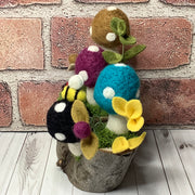 Logan/Mushroom Garden, Ladybug, Bee & Flora on Natural Wood Base