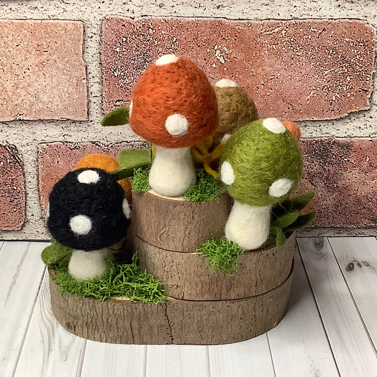Crowley/Autumn Mushroom Garden, Frog & Flora on Natural Wood Base
