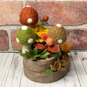 Crowley/Autumn Mushroom Garden, Frog & Flora on Natural Wood Base