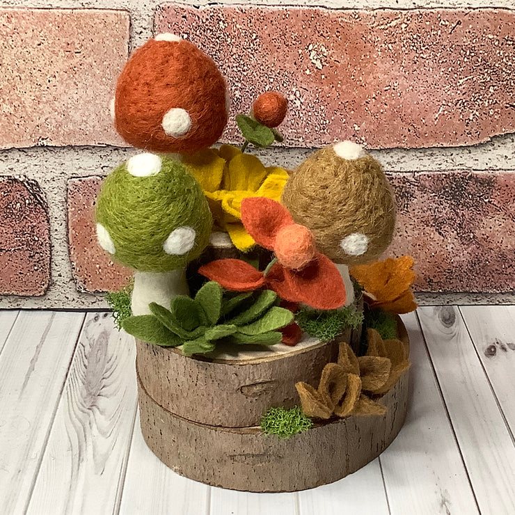 Crowley/Autumn Mushroom Garden, Frog & Flora on Natural Wood Base