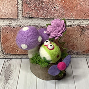 Montrose/Mushroom Garden, Frog & Flora on Natural Wood Base