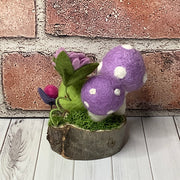 Montrose/Mushroom Garden, Frog & Flora on Natural Wood Base