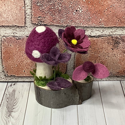 Pitkin/Aubergine Mushroom & Flora on Natural Wood Base