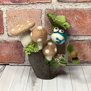 Hooper/Mushroom Garden, Frog & Flora on Natural Wood Base