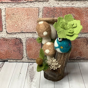 Hooper/Mushroom Garden, Frog & Flora on Natural Wood Base