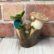 Hooper/Mushroom Garden, Frog & Flora on Natural Wood Base