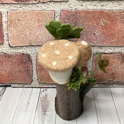 Hooper/Mushroom Garden, Frog & Flora on Natural Wood Base