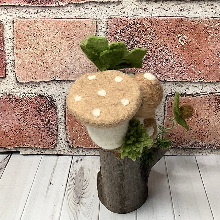 Hooper/Mushroom Garden, Frog & Flora on Natural Wood Base