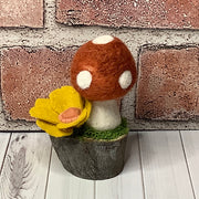 Russet Mushroom & Flora on Natural Wood Base