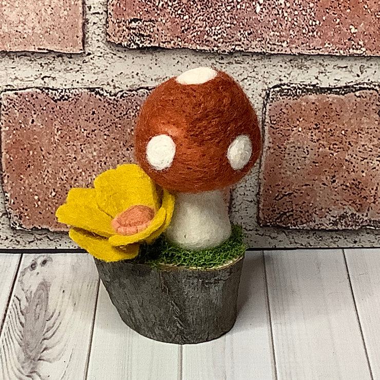 Russet Mushroom & Flora on Natural Wood Base
