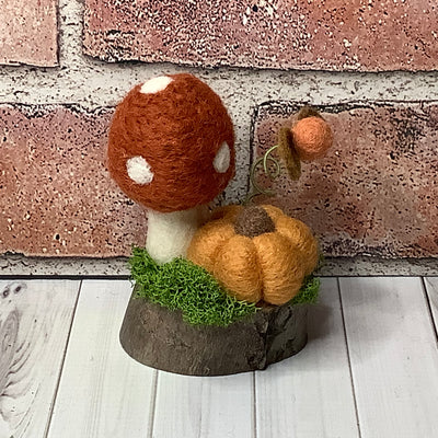 Russet Mushroom, Ochre Pumpkin & Flora on Natural Wood Base
