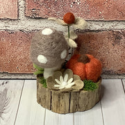 Taupe Mushroom, Russet Pumpkin & Flora on Natural Wood Base