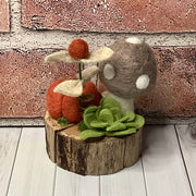 Taupe Mushroom, Russet Pumpkin & Flora on Natural Wood Base