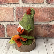 /Gnome with Maple Leaf Hat & Flora on Natural Wood Base