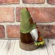 /Gnome with Maple Leaf Hat & Flora on Natural Wood Base