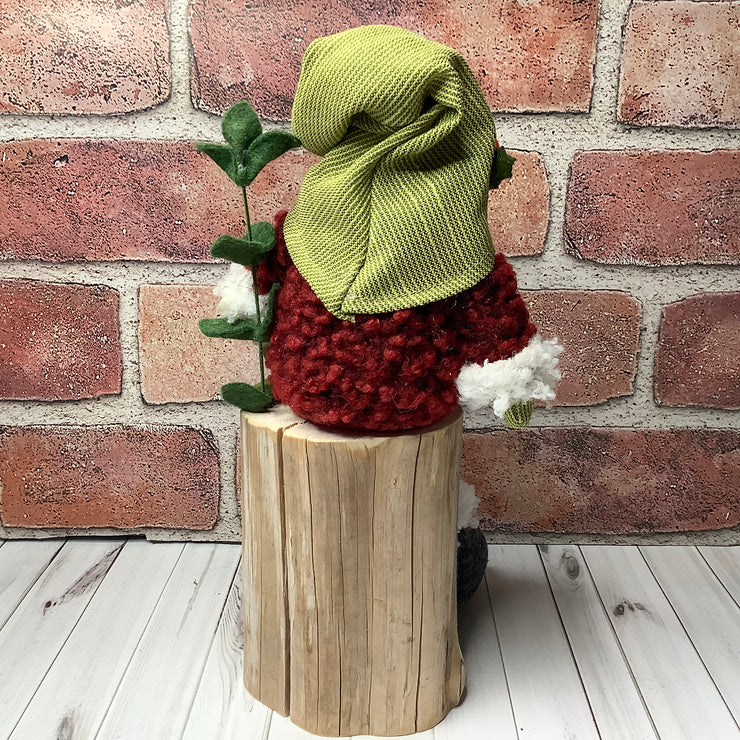 /Holly Berry Gnome & Flora on Natural Wood Base/Christmas