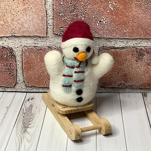 Snowmanon Natural Wood Sled/Christmas