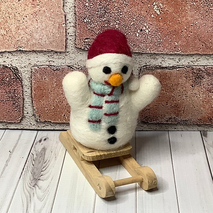 Snowmanon Natural Wood Sled/Christmas