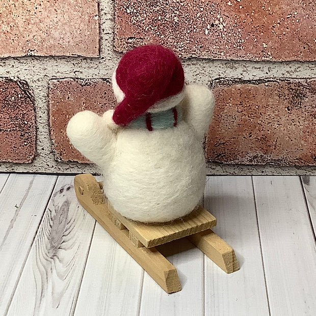 Snowmanon Natural Wood Sled/Christmas