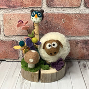 Sheep & Owl, Mushroom & Flora on Natural Wood Base