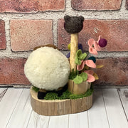 Sheep & Owl, Mushroom & Flora on Natural Wood Base