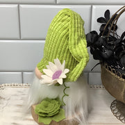 Lime Chenille Gnome & Flora on Natural Wood Base