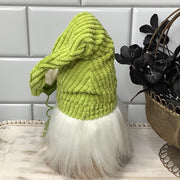 Lime Chenille Gnome & Flora on Natural Wood Base