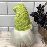 Lime Chenille Gnome & Flora on Natural Wood Base