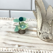 Mint Mini Flower Garden on Natural Wood Base