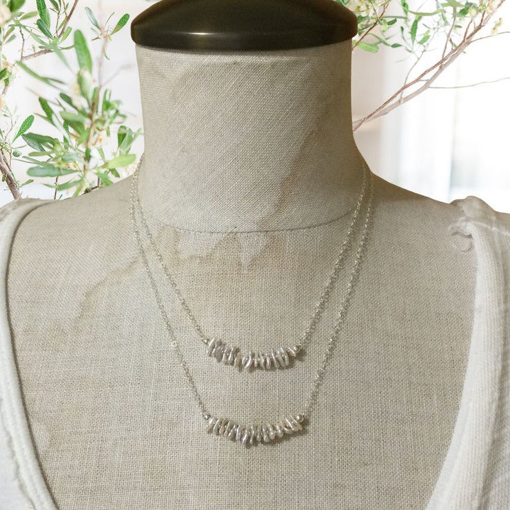 Martina/16” & 18” Keshi Pearl Bar Silver Necklace