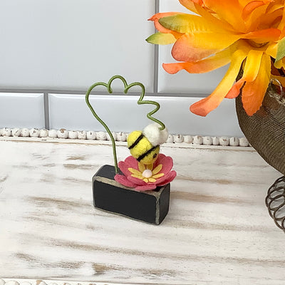 Pollinators/Bee with Rosie Flower on Painted Wood Base