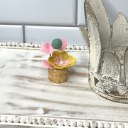 Pink & Yellow Mini Flower Garden on Natural Wood Base