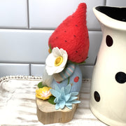 Strawberry Gnome Boy & Flora on Natural Wood Base