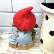 Strawberry Gnome Boy & Flora on Natural Wood Base