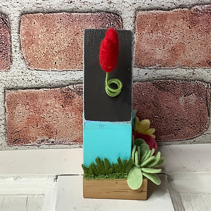 Turquoise Mini House with Heart Chimney and Garden