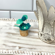Teal & Turquoise Mini Flower Garden on Natural Wood Base