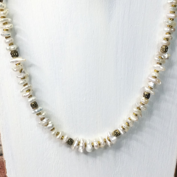 Sally/Adjustable 16”-18” Hand Strung Keshi Pearl Gold Necklace