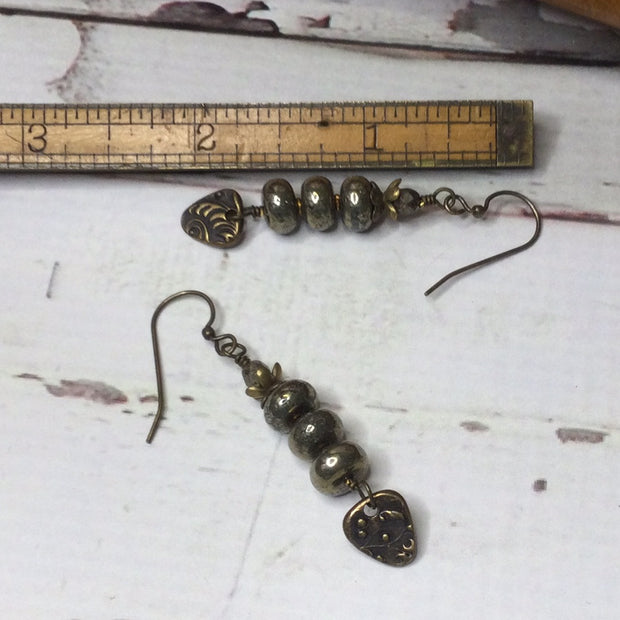 Sam/Pyrite Stack Brass Earrings