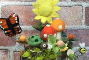 2 Mushrooms, Turtle, Butterfly, Sun & Bee on 2-Tier Natural Tree Stump