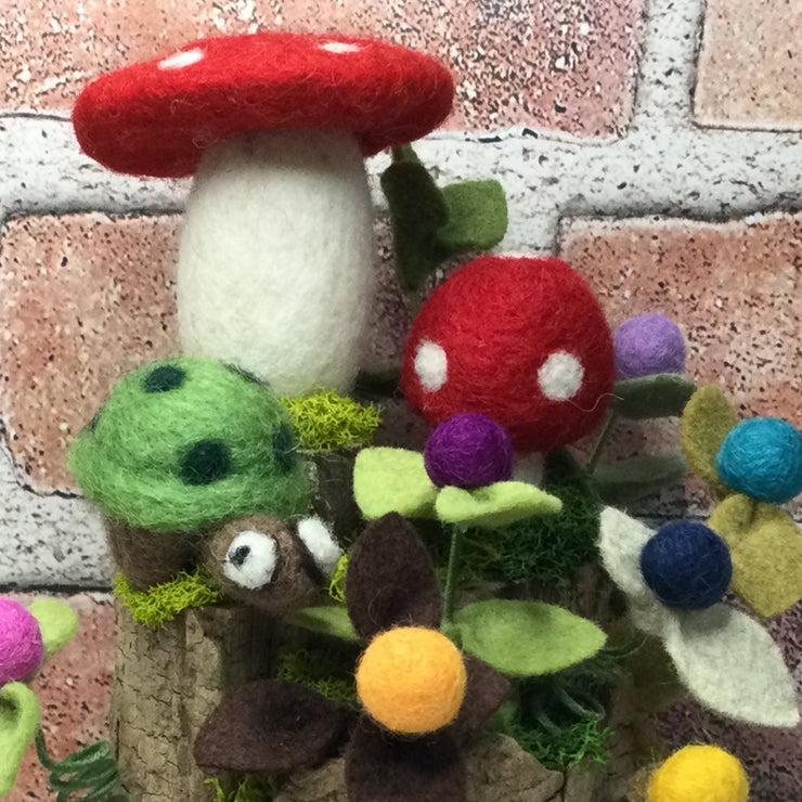 2 Mushrooms & Turtle on 2-Tier Natural Tree Stump