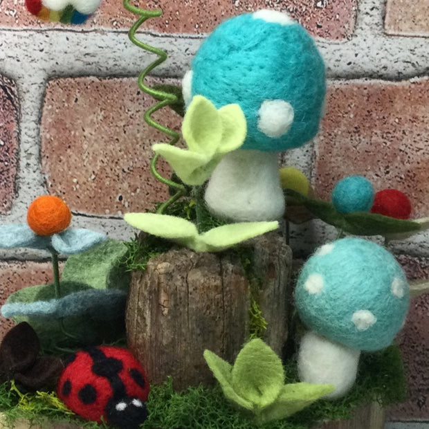 2 Mushrooms, LadyBug & Rainbow on 2-Tier Natural Tree Stump