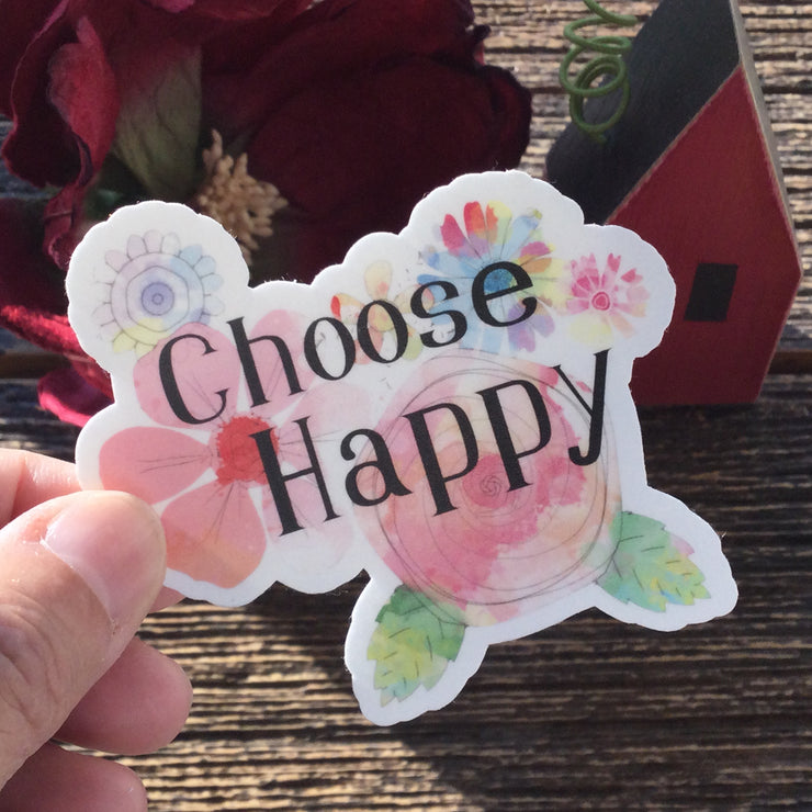 Choose Happy-Floral/Vinyl Sticker - by lydeen